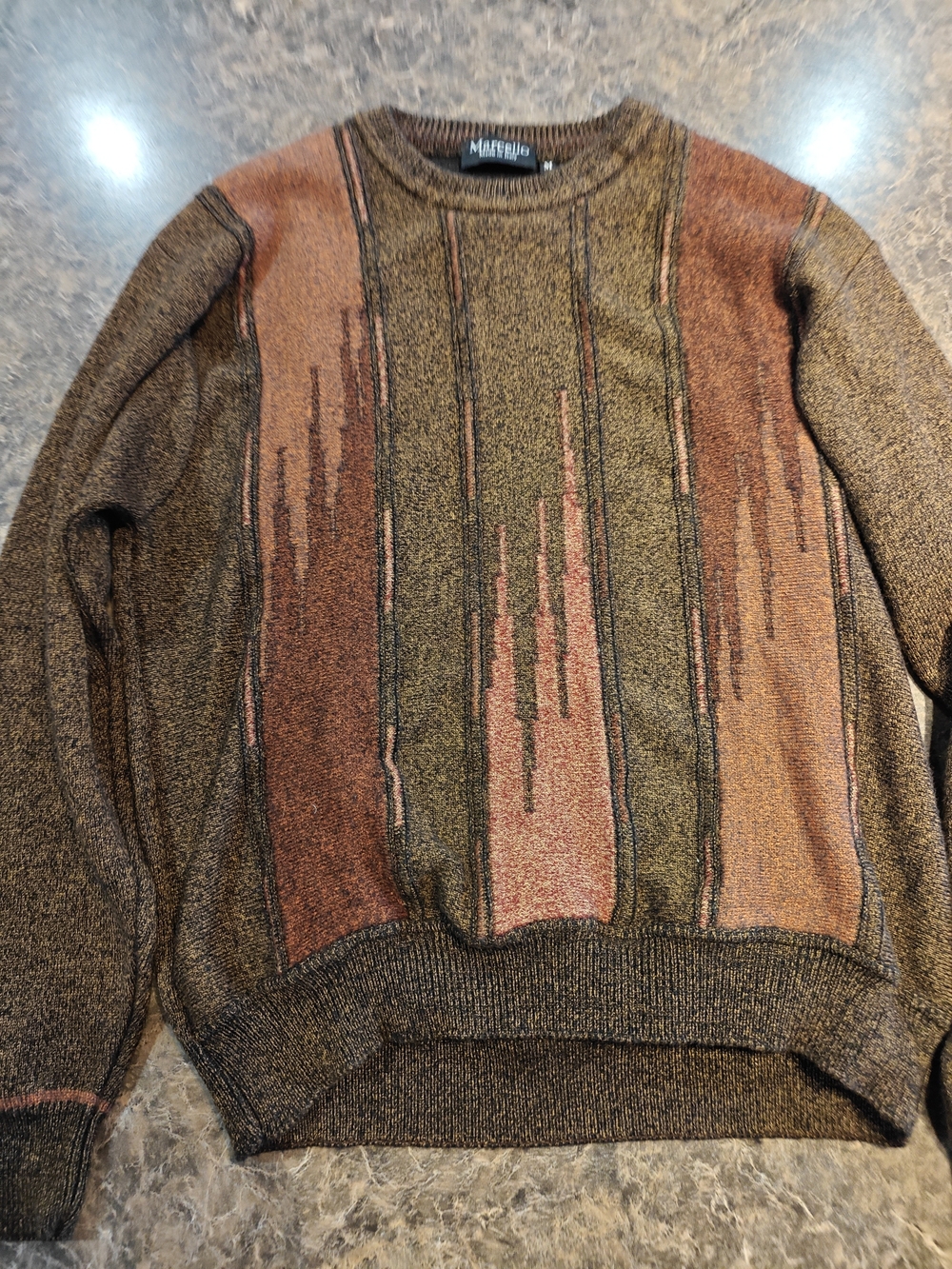 Men's Marfino Brown Crewneck Sweater with Rust Stripe Detail